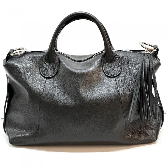 The Italian Way of Travel. Pebbled, Natural Grain Leather Satchel in Black or Taupe.