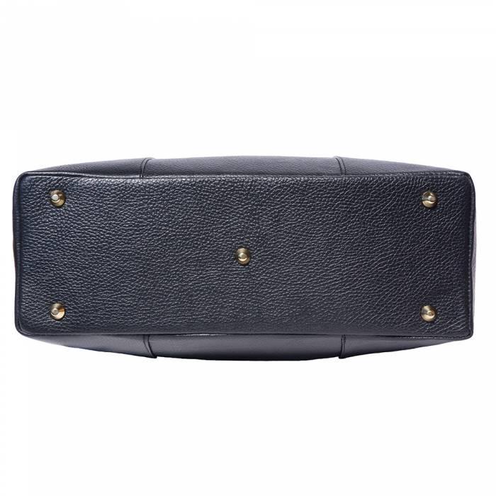 Pebbled Leather Tote Bag, (L) Bamboo Handles, Handmade in Italy