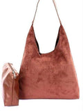 Rusty Brown Vegan Suede Hobo Bag with Pouch