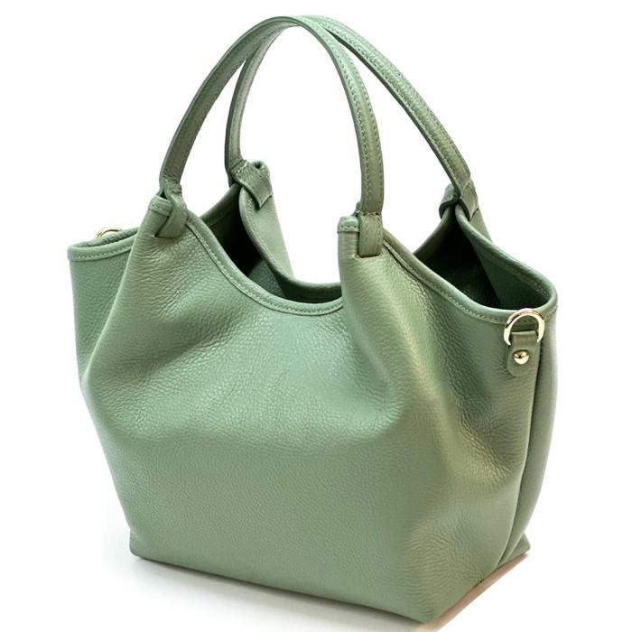 Light Green Pebbled Leather Tote Bag: Italian Leather, Minimalist Design