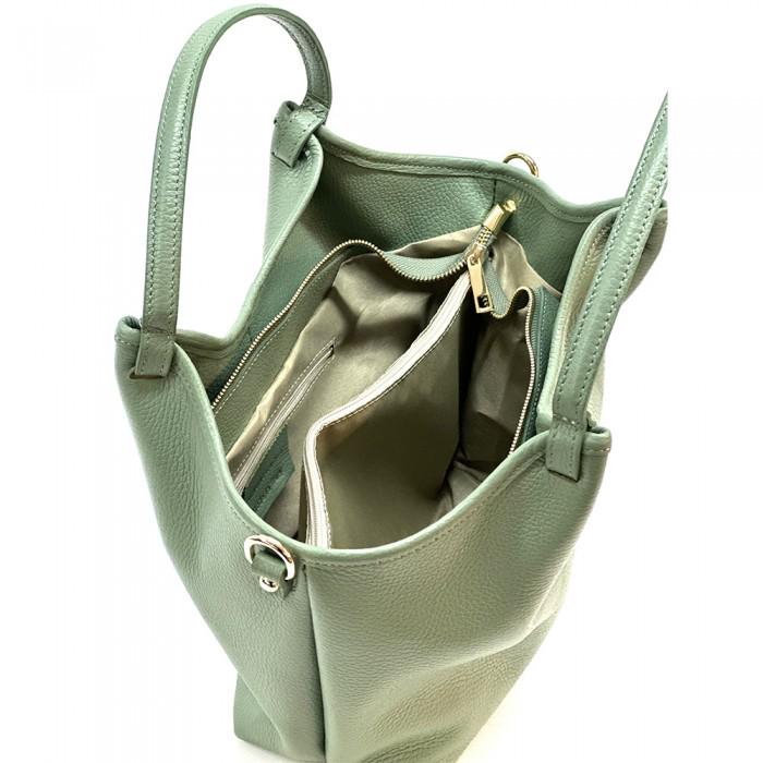 Light Green, Pebbled Leather Tote Bag, Made in Italy, Free Shipping