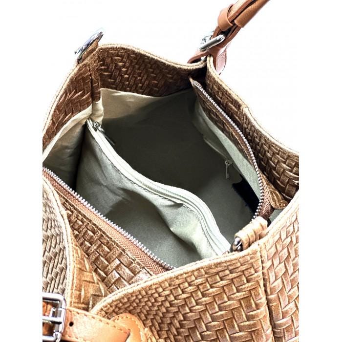 Textured Leather Shoulder Bag: Handmade Italian Coco-Colored Tote