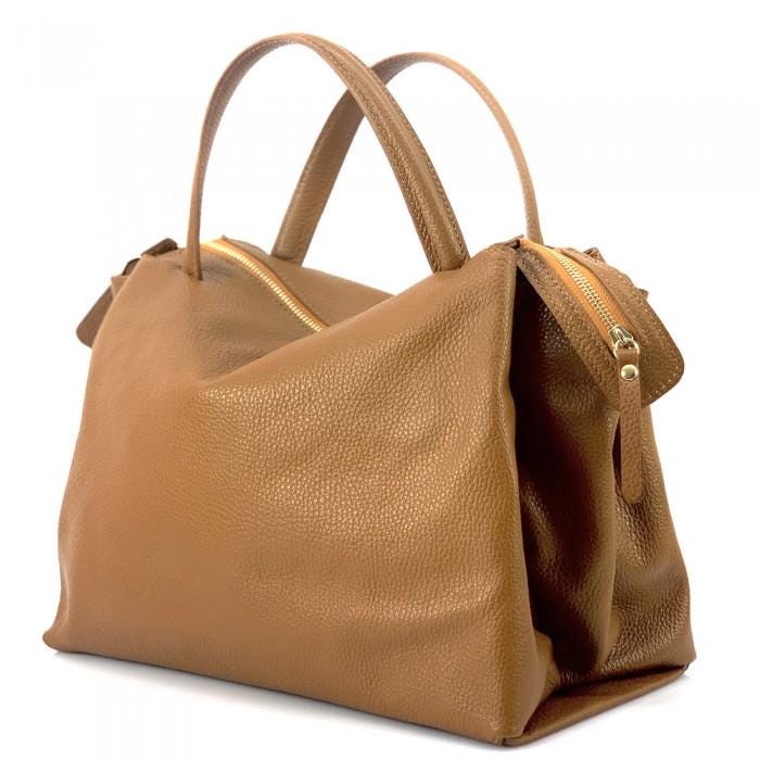 Camel Pebbled Leather Tote Bag, Handmade Italian Shoulder Bag