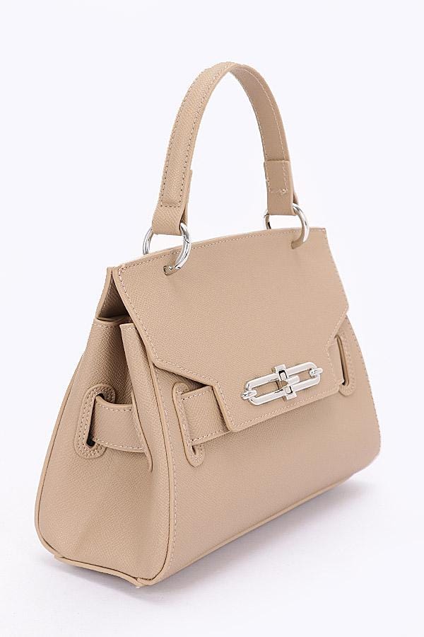 Iconic Design Top Handle Bag in Premium Pebbled Faux Leather -- Black or PinkCream