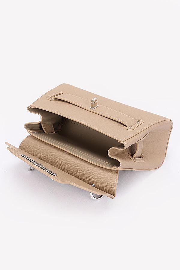 Iconic Design Top Handle Bag in Premium Pebbled Faux Leather -- Black or PinkCream