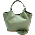 Light Green Pebbled Leather Tote Bag: Italian Leather, Minimalist Design