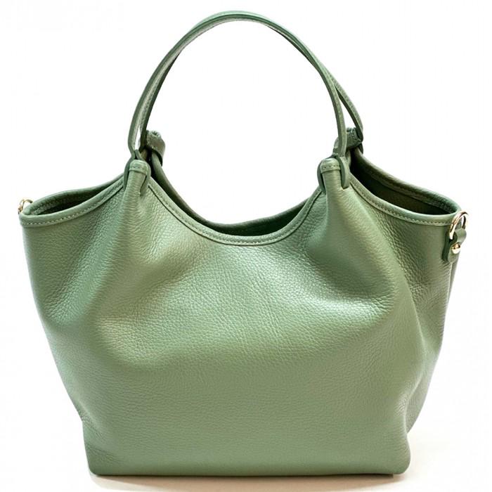 Light Green, Pebbled Leather Tote Bag, Made in Italy, Free Shipping