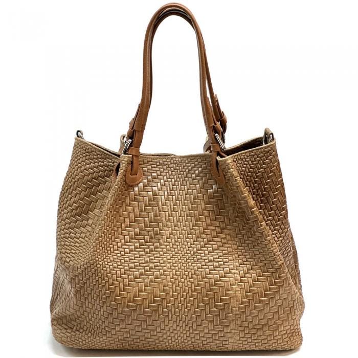 Coco-colored Textured Premium Leather Shoulder Bag Handmade in Italy, Free Shipping