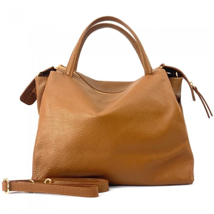 Camel Pebbled Leather Tote Bag, Handmade Italian Shoulder Bag