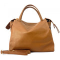 Camel Pebbled Leather Tote Bag, Handmade Italian Shoulder Bag