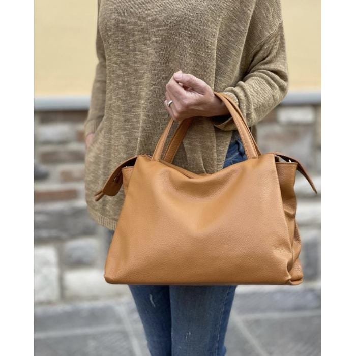 Camel Pebbled Leather Tote Bag, Handmade Italian Shoulder Bag