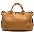 Camel Color Top Handle Bag-Pebbled Premium Leather Handmade in Italy Free Shipping