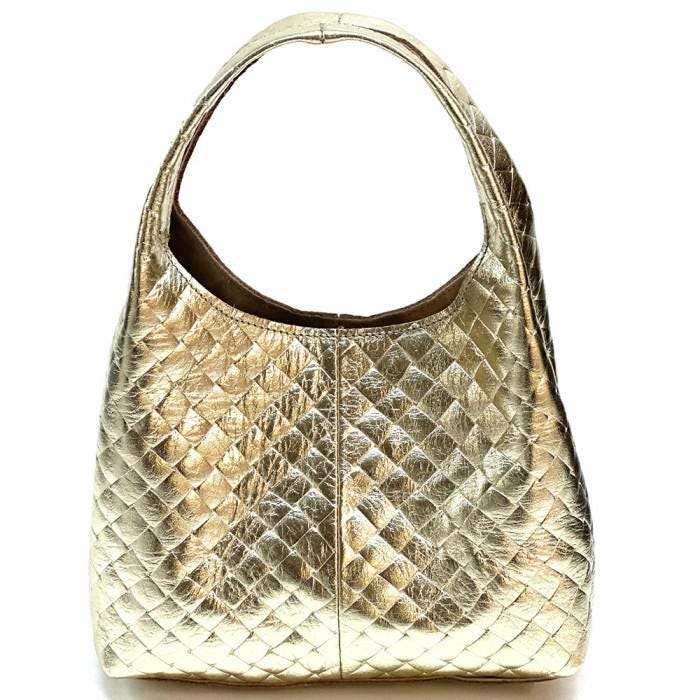 Lux Handmade Quilted Leather Hobo Bag in Metalic Gold, Made in Italy, Free Shipping
