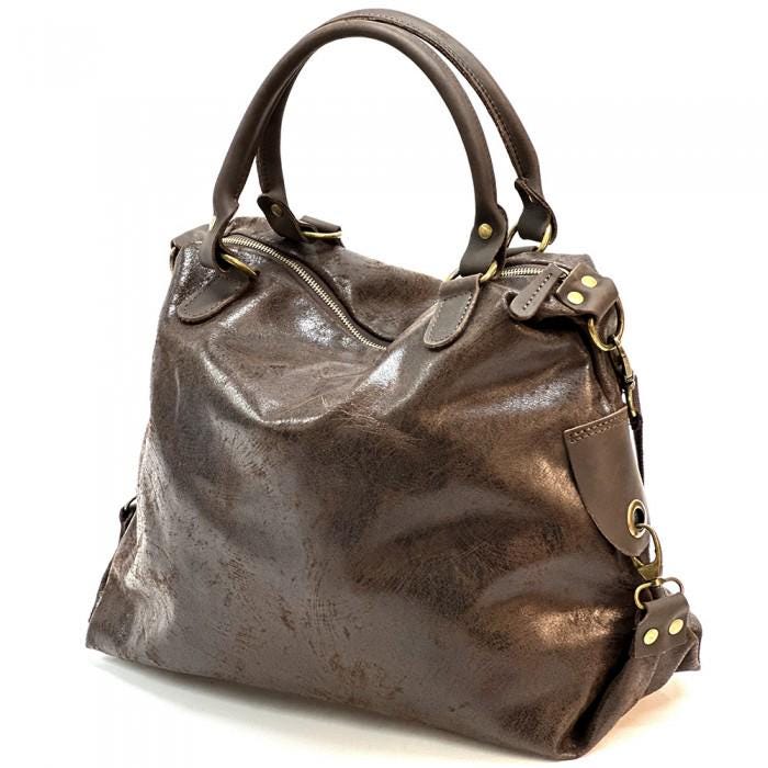 Slouchy Leather Tote in Chocolate  Brown, Made in Italy, Free Shipping