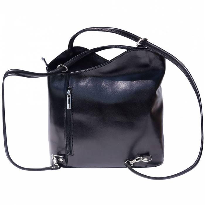 Convertible Tote Backpack, Polished Black Premium Leather, Handmade in Italy, Free Shipping
