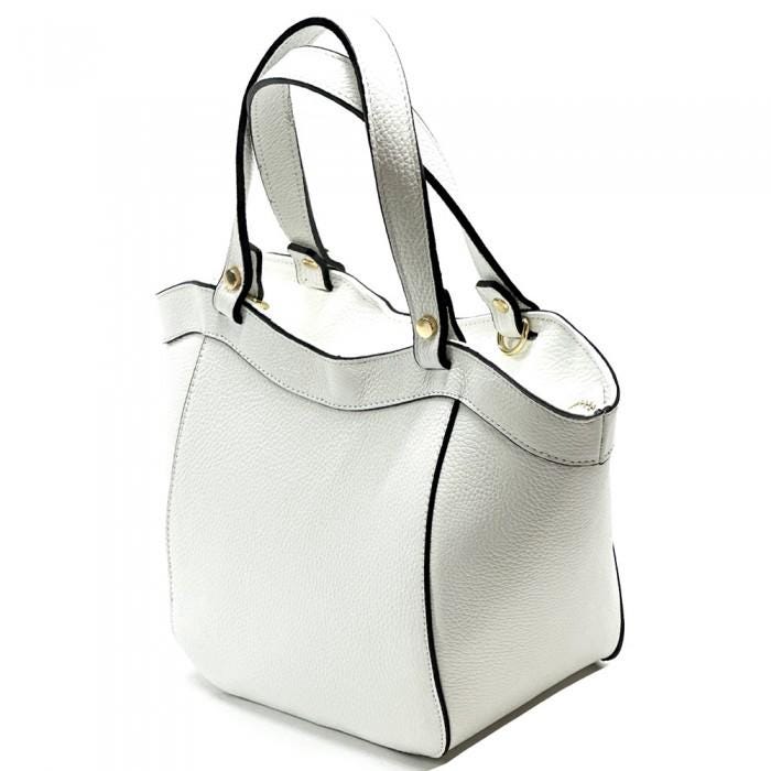 Luxury Trapezoid Tote Bag in White or Black. Soft Texture, Full Grain Italian Leather. Our finest quality. Handmade in Italy.  Free Shipping
