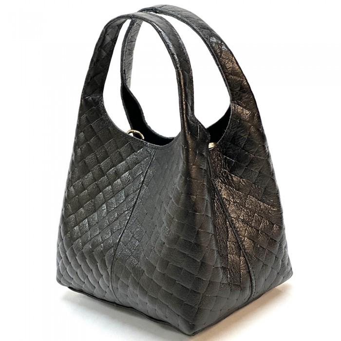 Handmade Metallic Black Quilted Leather Hobo Bag: Crossbody Handbag