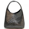 Handmade Metallic Black Quilted Leather Hobo Bag: Crossbody Handbag
