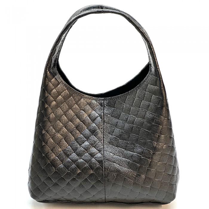 Handmade Metallic Black Quilted Leather Hobo Bag: Crossbody Handbag