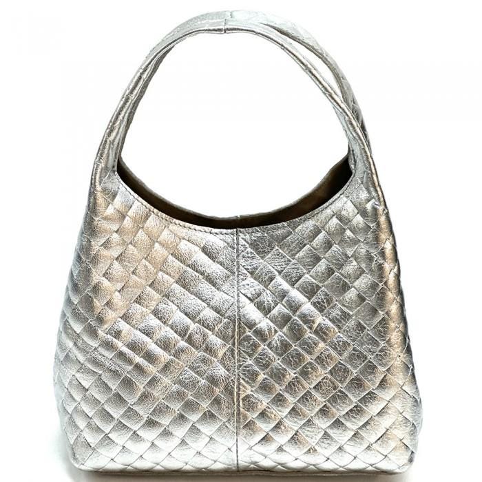 Handmade Quilted Leather Hobo Bag: Metallic Silver, Made in Italy