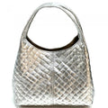 Handmade Quilted Leather Hobo Bag: Metallic Silver, Made in Italy