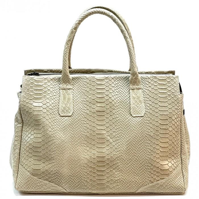 Python Printed Luxurious Leather Tote Bag, Unique and Bold Design, Handmade in Italy