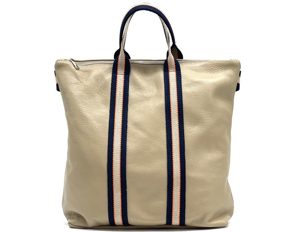 Italian Leather Tote Backpack: Handmade Tricolor Strap Bag