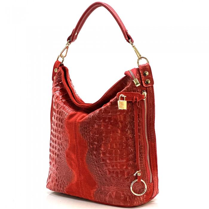 Red Python- Embossed Suede and lLeather Hobo Bag, Handmade in Italy, Free Shipping