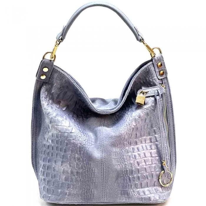 Red Python- Embossed Suede and lLeather Hobo Bag, Handmade in Italy, Free Shipping