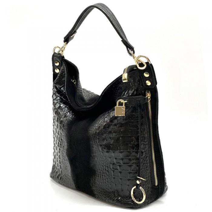 Red Python- Embossed Suede and lLeather Hobo Bag, Handmade in Italy, Free Shipping