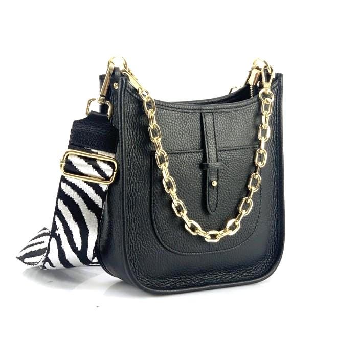 Classic Shoulder Bag with Chain and Adjustable Cloth Strap, Made in Italy, Free Shipping