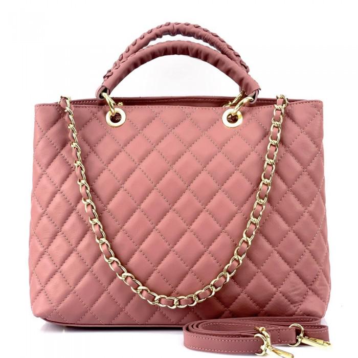 Quilted, Diamond Shape, Leather Tote, Made in Italy, Free Shipping to the US