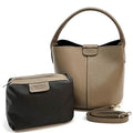 Handmade Full Grain Leather Bucket Tote with Pochette - Taupe Italian Leather