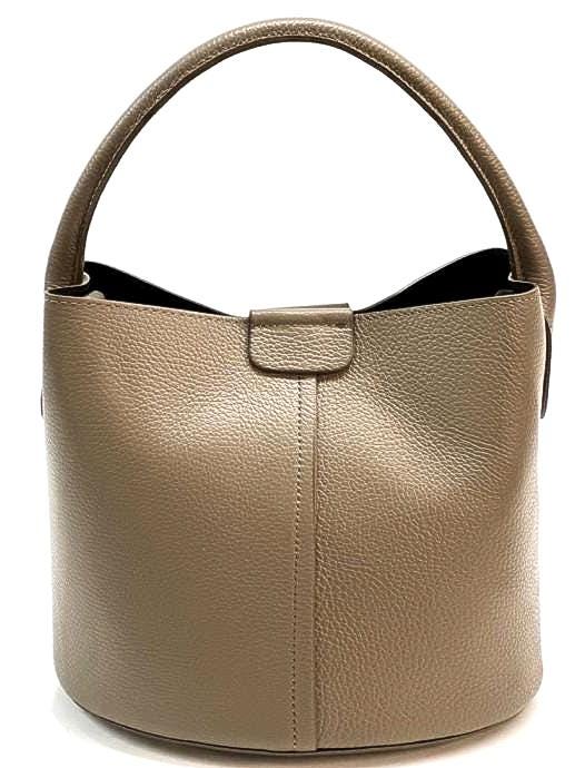 Handmade Full Grain Leather Bucket Tote with Pochette - Taupe Italian Leather