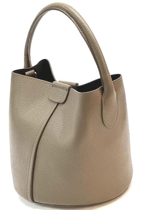 Handmade Full Grain Leather Bucket Tote with Pochette - Taupe Italian Leather