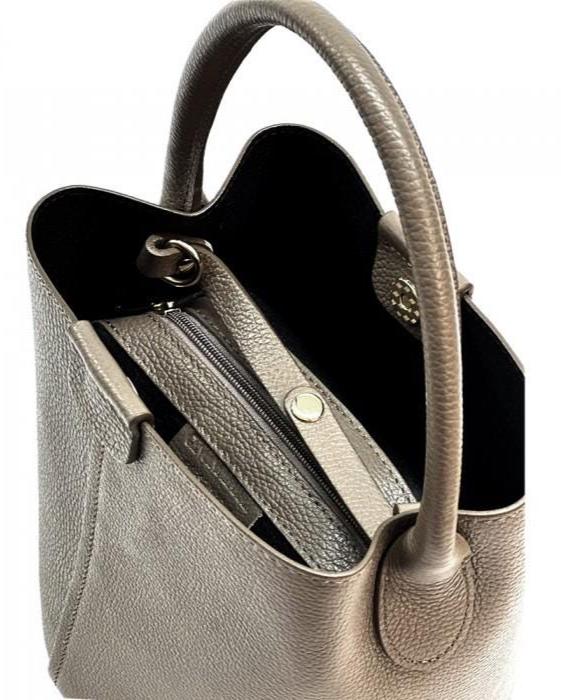 Handmade Full Grain Leather Bucket Tote with Pochette - Taupe Italian Leather