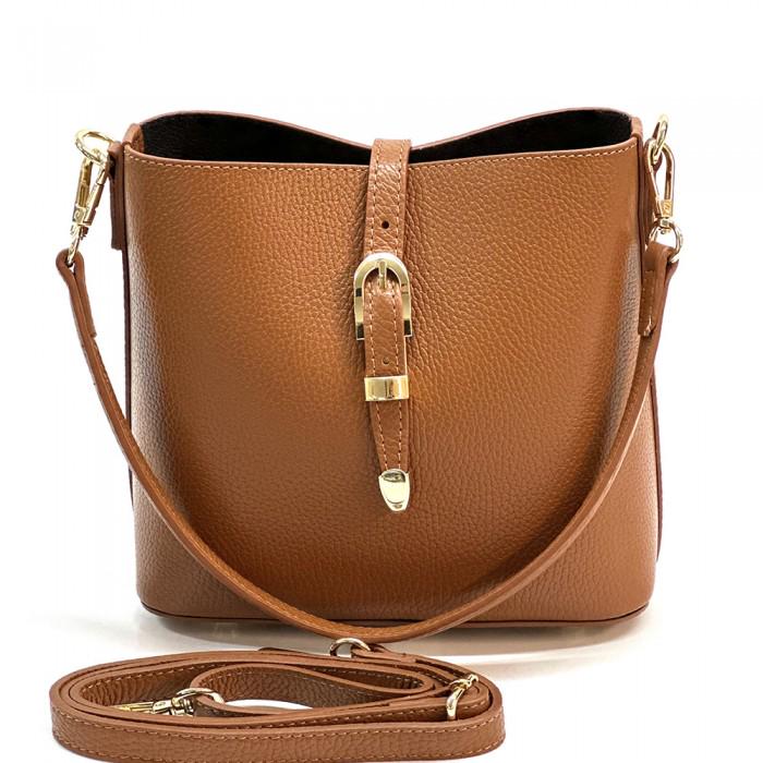 Camel Tan, Pebbled Lather Bucket Bag (M) Handmade in Italy Free Shipping