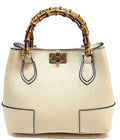 Leather Tote with Natural Bambo Handles (small) Handcrafted in Italy, Free Shipping