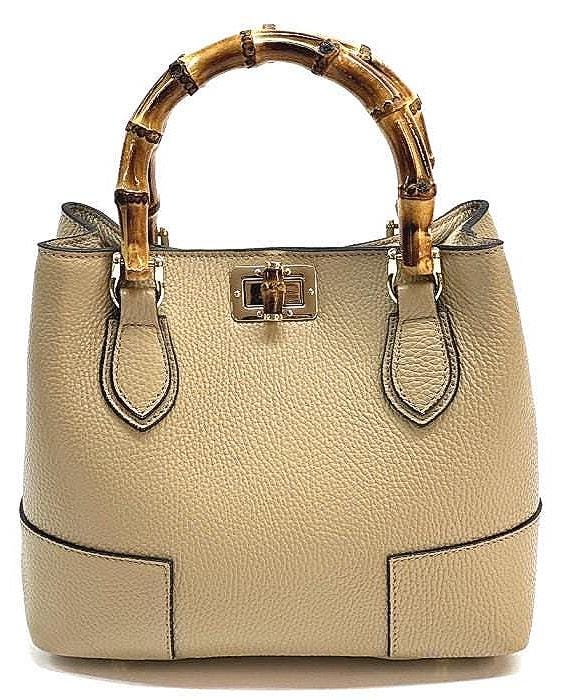 Handcrafted Italian Leather Tote with Natural Bamboo Handles