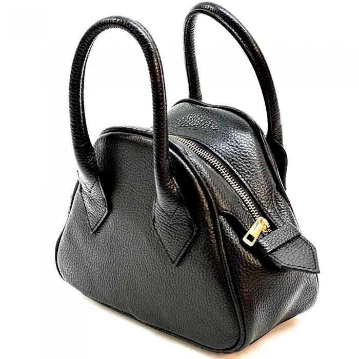 Classic Mini Handbag in Pebbled Leather, Made in Italy,  Free Shipping