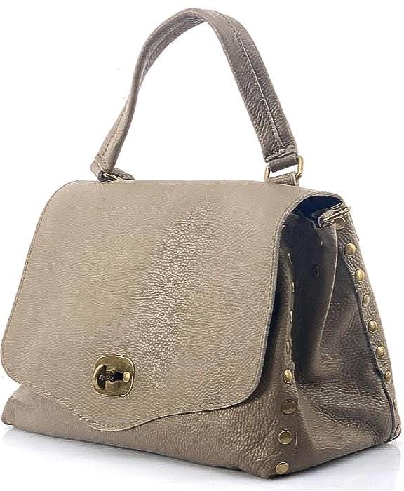 Handmade Italian Pebbled Leather Satchel: Taupe Shoulder Bag