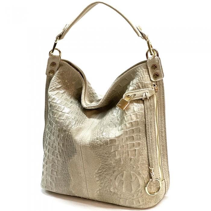 Red Python- Embossed Suede and lLeather Hobo Bag, Handmade in Italy, Free Shipping