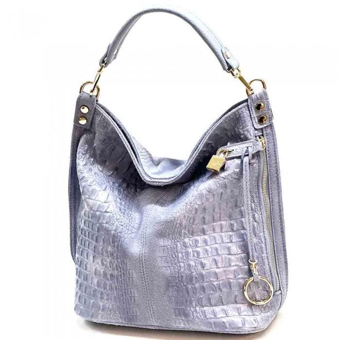 Red Python- Embossed Suede and lLeather Hobo Bag, Handmade in Italy, Free Shipping