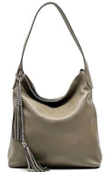 Taupe, Pebbled Soft Leather Shoulder Bag Handmade in Italy Free Shipping
