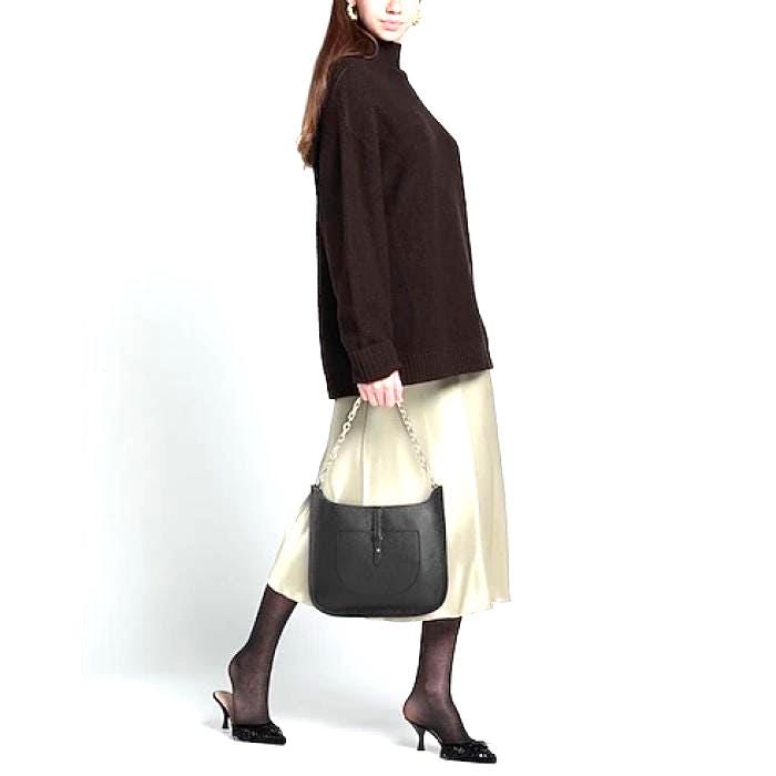 Full Grain Pebbled Shoulder Bag with Chain Detail and Adjustable Strap, Made in Italy, Free Shipping