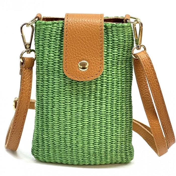 Raffia and Leather Crossbody Bag, Made in Italy, Free Shipping