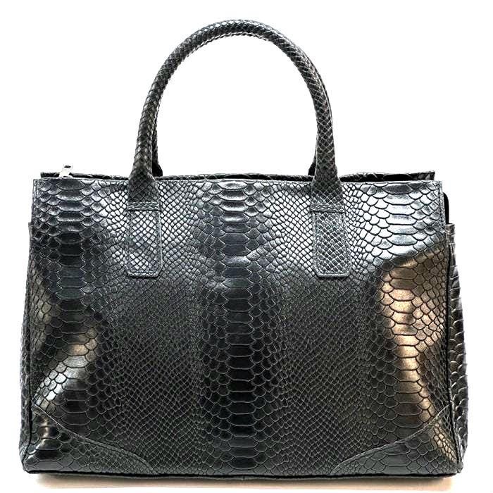 Black Python Printed Luxurious Leather Tote Bag, Unique and Bold Design, Handmade in Italy