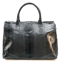 Black Python Printed Luxurious Leather Tote Bag, Unique and Bold Design, Handmade in Italy