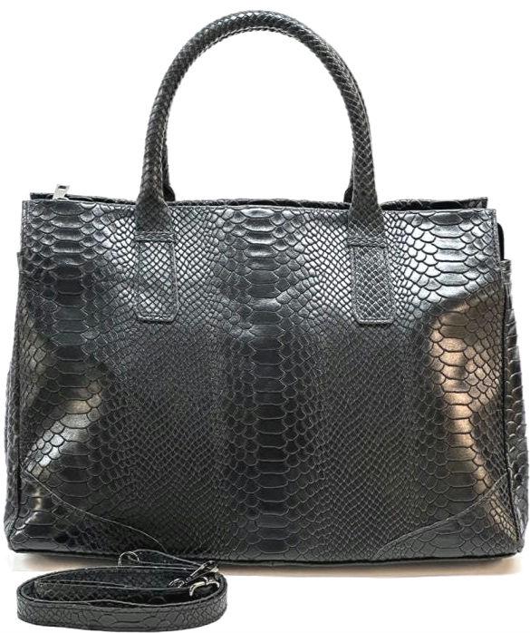 Black Python Printed Luxurious Leather Tote Bag, Unique and Bold Design, Handmade in Italy