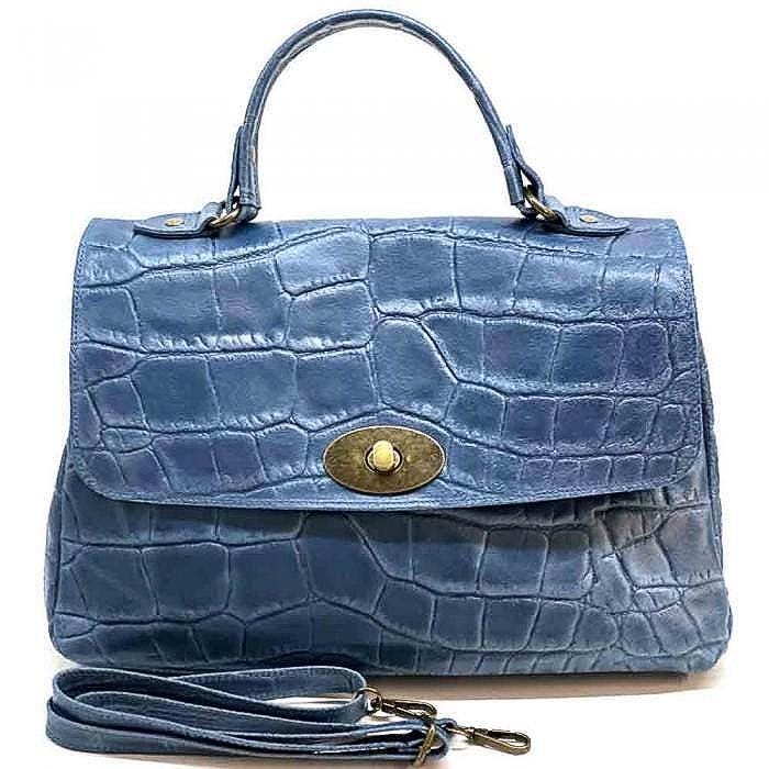 Messenger Bag, Handheld or Crossbody, Stamped Leather, Handmade in Italy, Free Shipping